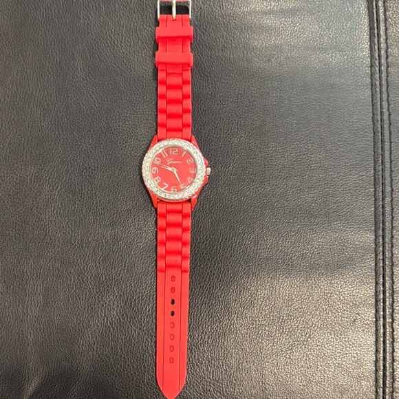 Geneva Vibrant Red  Watch with Sparkling Accents - Picture 1 of 4